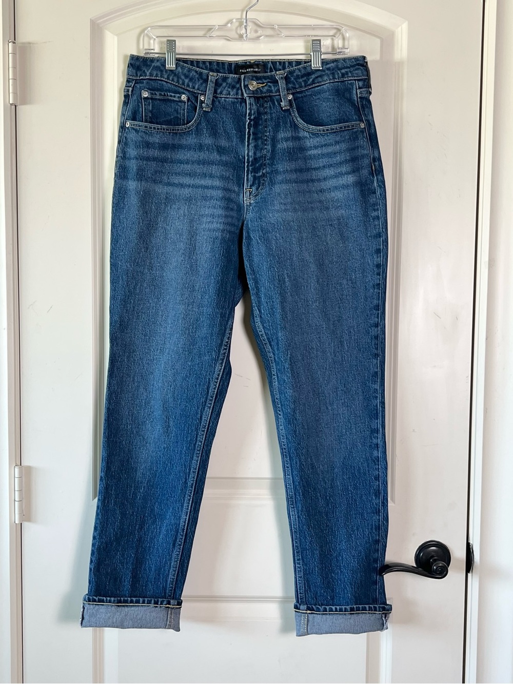 Free Assembly Super High Rise Straight Leg Jeans Size 12 Medium Wash Denim